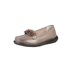 Mocasini cu Model Floral din Piele Naturală, Maro-Cânepă